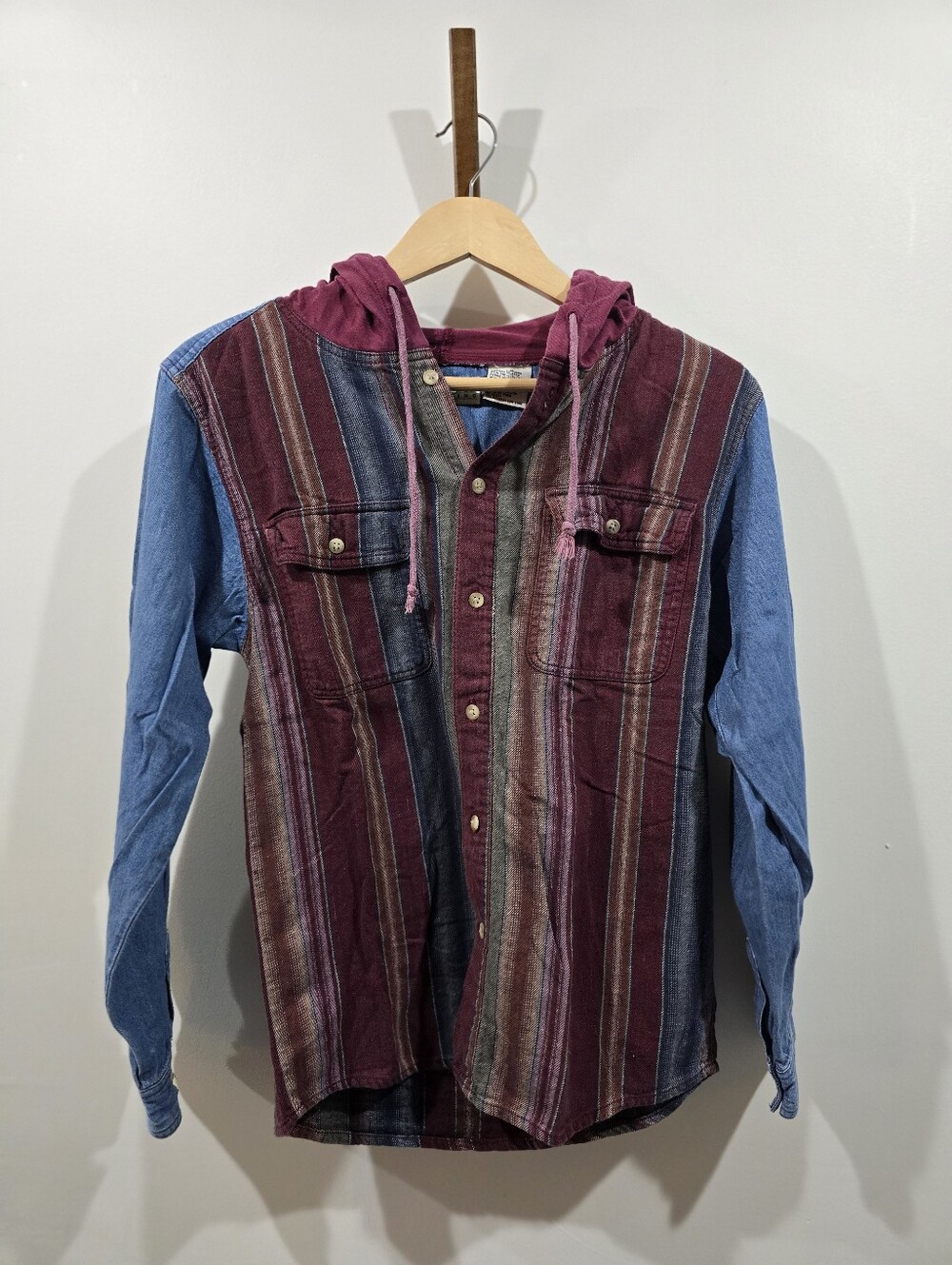 VTG Ash Creek Trading Hooded Flannel Denim Shirt Boys Large 14/16 Southwestern